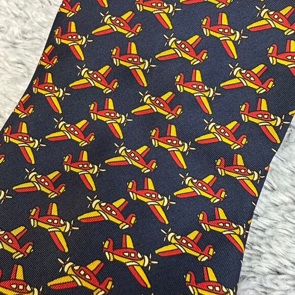 La Cravatta Giofer Roma Navy Airplane Neck Tie 100% Silk Aerospace Formal Work - Picture 3 of 5